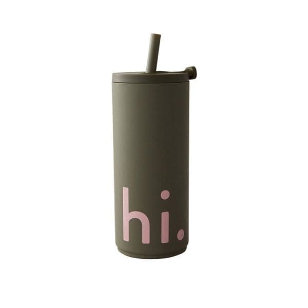 Design Letters Olive Green 500 ml Leak-Proof ‘Hi’ Straw Cup